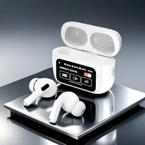 White A9 Pro ANC AirPods with Screen | Bluetooth 5.4 – Premium Sound
