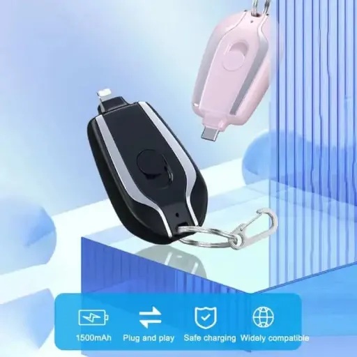 Portable Keychain Charger 1500mAh | Fast Charging Backup Power Bank | IPHONE, & Type-C